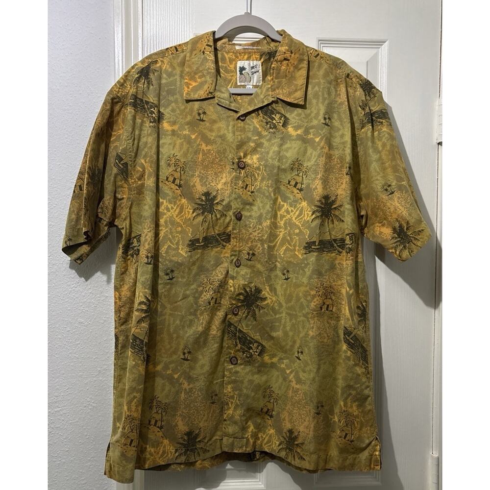 M.E Sport Vintage Hawaiian Shirt Mens XXL Wooden buttons pocket Yellow Beach